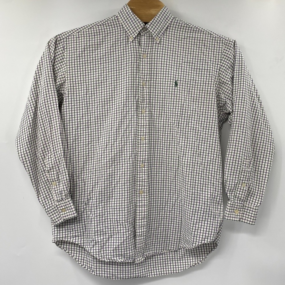 Ralph Lauren Golf Tilden Men's M White Green Purple Plaid Long Sleeve Shirt - Picture 2 of 4